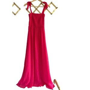 If By Sea Bubblegum Pink Maxi Dress Size Small Swiss Dot Sleeveless Smocked Long